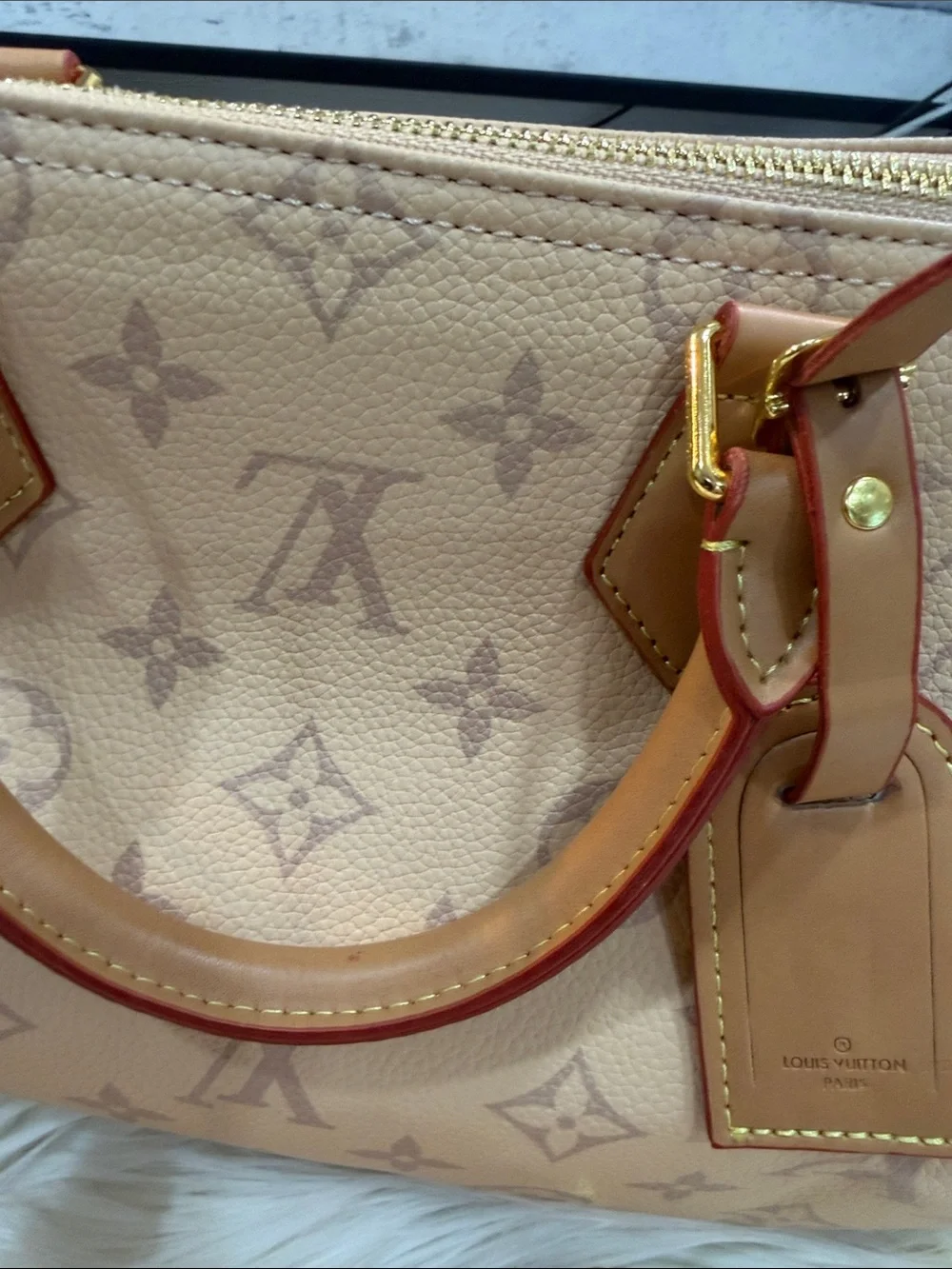 Luxury Beige Monogram Satchel Handbag